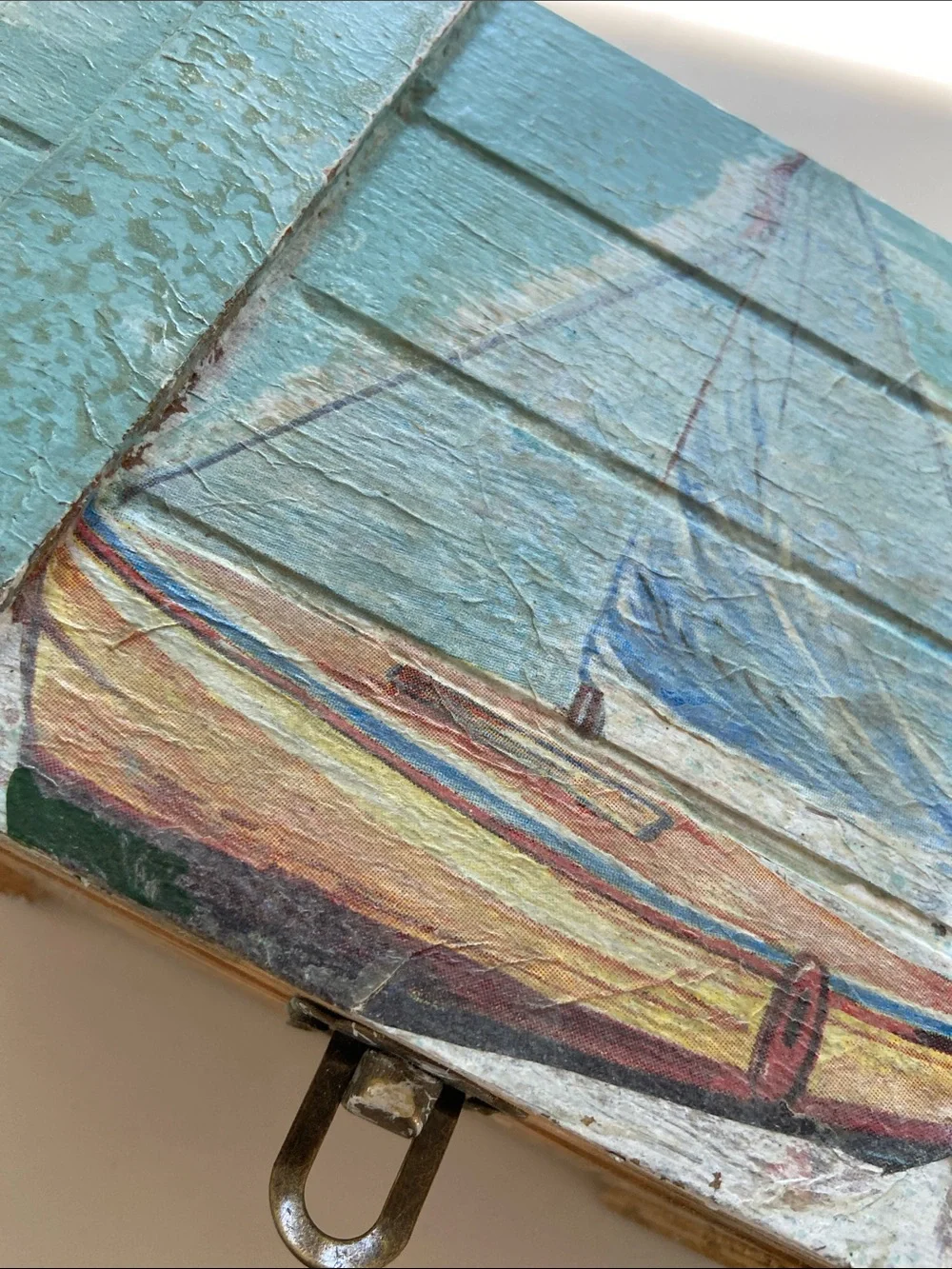 Coastal Wooden Trinket Box in Light Aqua - Nautical Accent